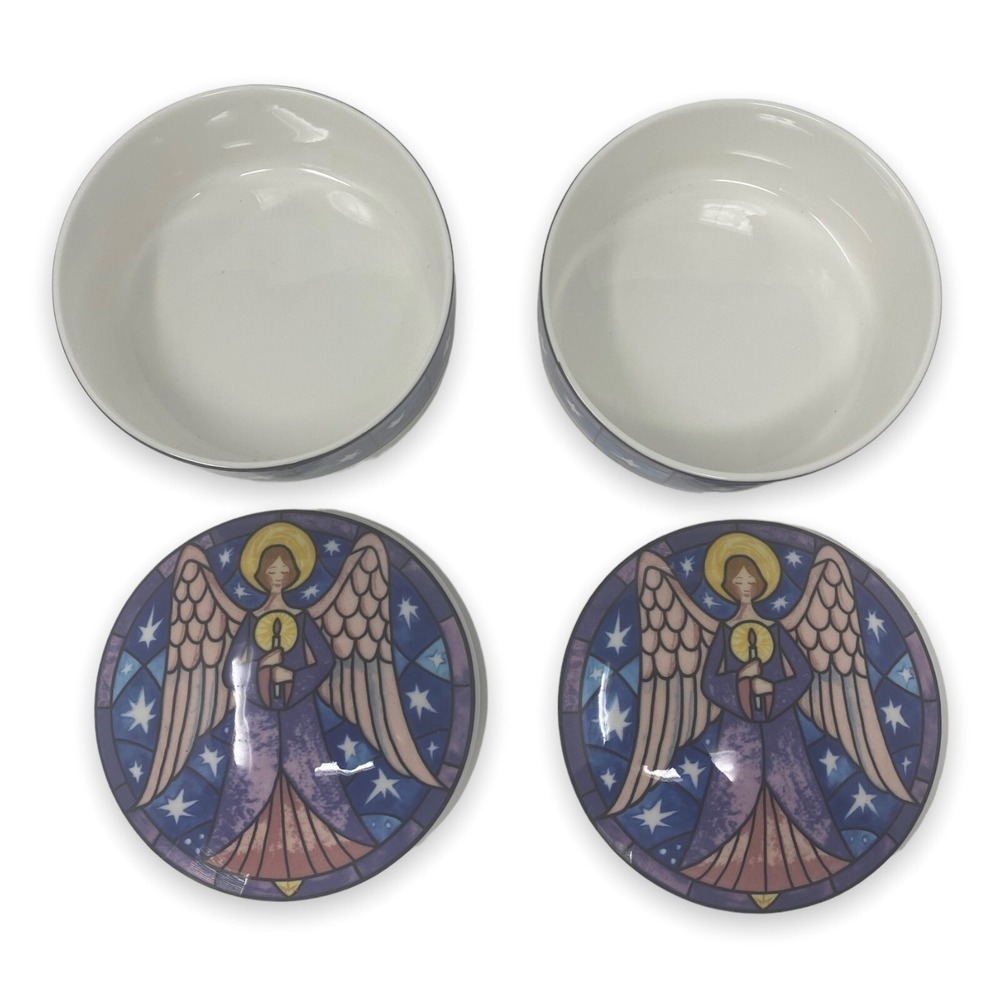 Mikasa Angel Round Holiday Christma Trinket Box Candy Dish with Lid Set of Two - Picture 2 of 7